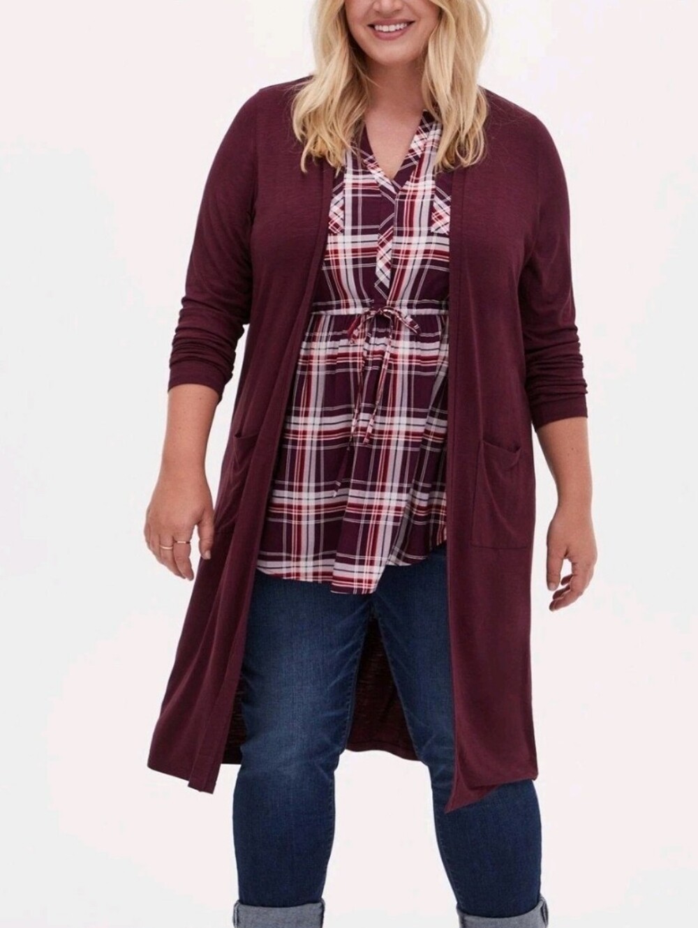 Torrid Plus Size 2x Longline Open Front Cardigan - Burgundy Red Super Soft